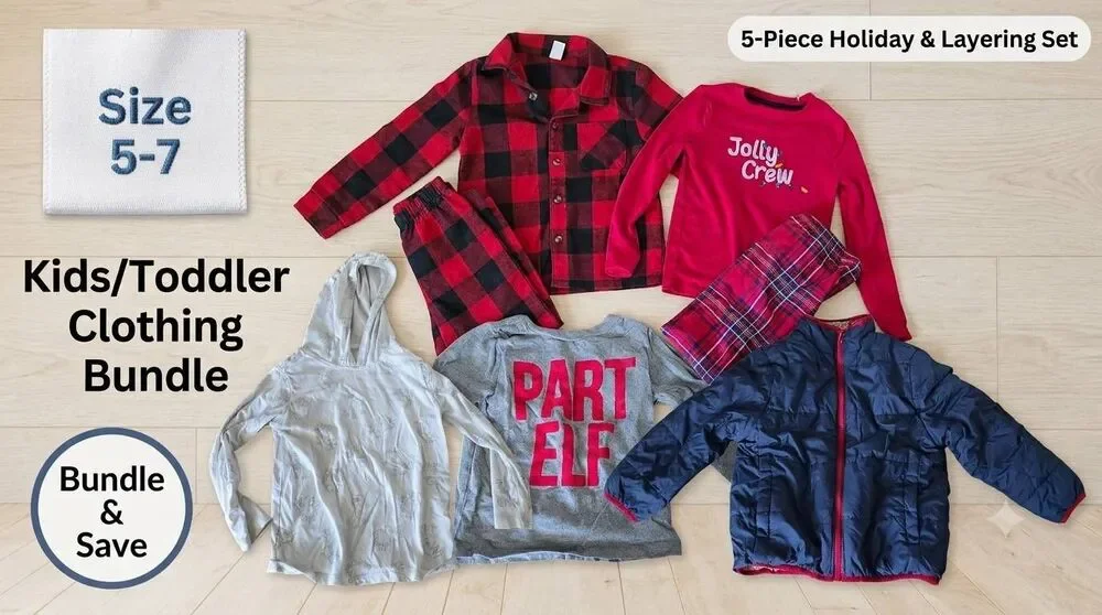 Boys Size 5-7 Bundle of 5 Holiday PJS Coat Hoodie Old Navy Members Mark Carters
